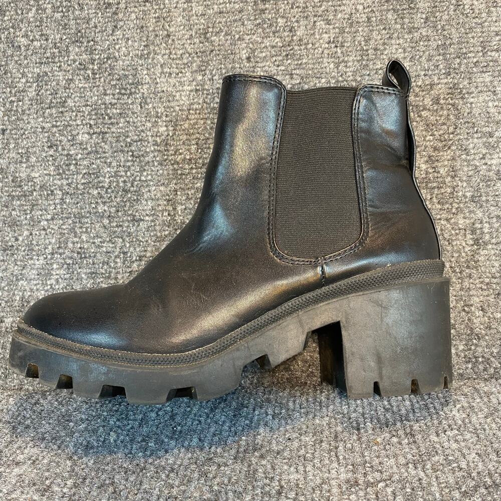 SM New York Women's 6 Black Faux Leather Chunky Black Ankle Chelsea Bootie Boots